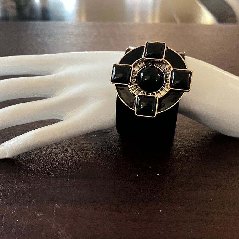 VTG Black Resin and Crystal Embellished Cuff Bracelet